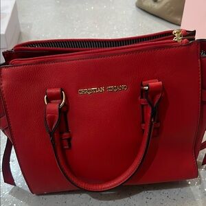 Christian Siriano Red Satchel Bag with Structured Design